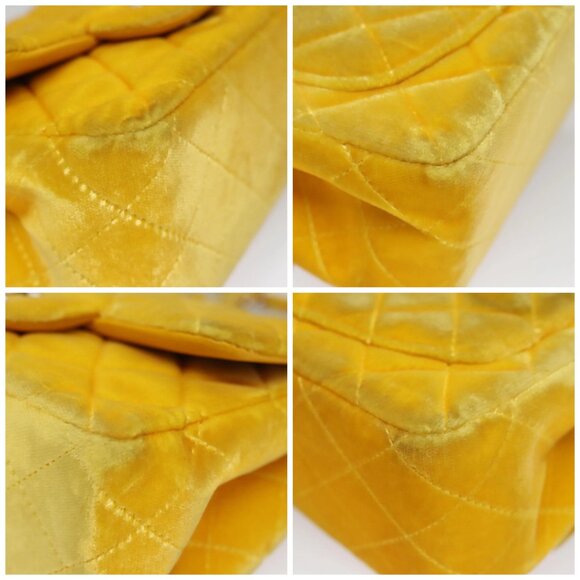 CHANEL Matelasse Chain Shoulder Bag Velor Yellow CC Auth 106423 - Picture 14 of 16